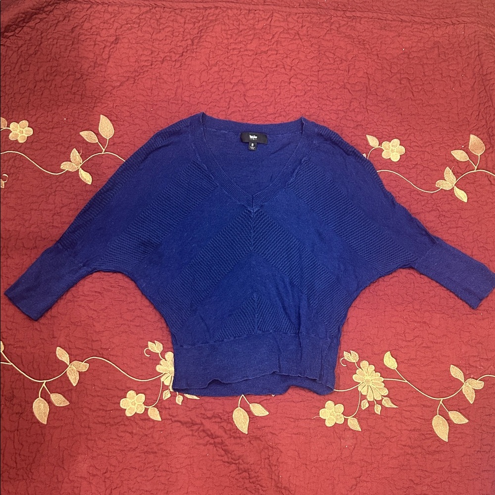 Blue Knit V neck Sweater